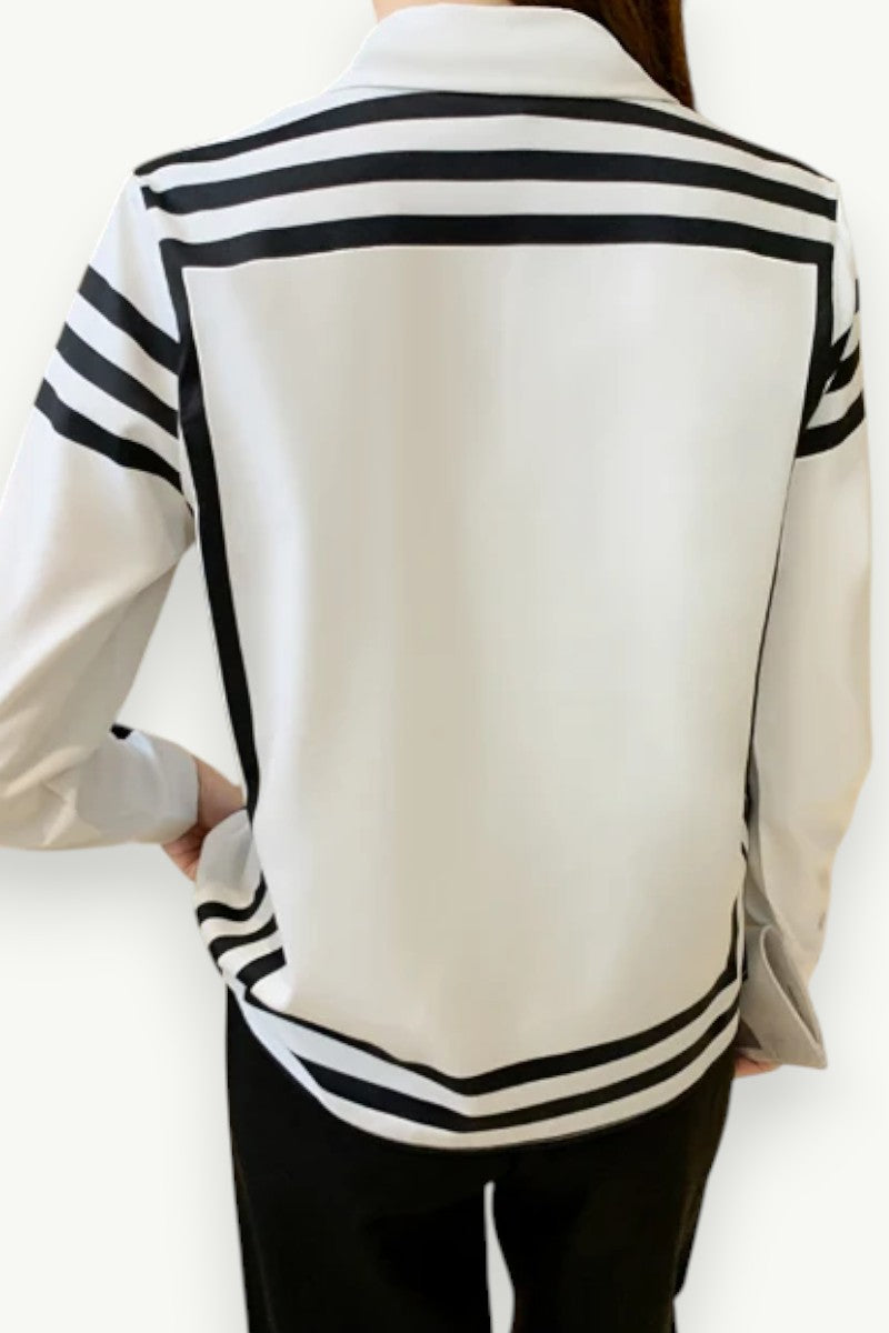 Printed Striped Long-Sleeve Work Blouse
