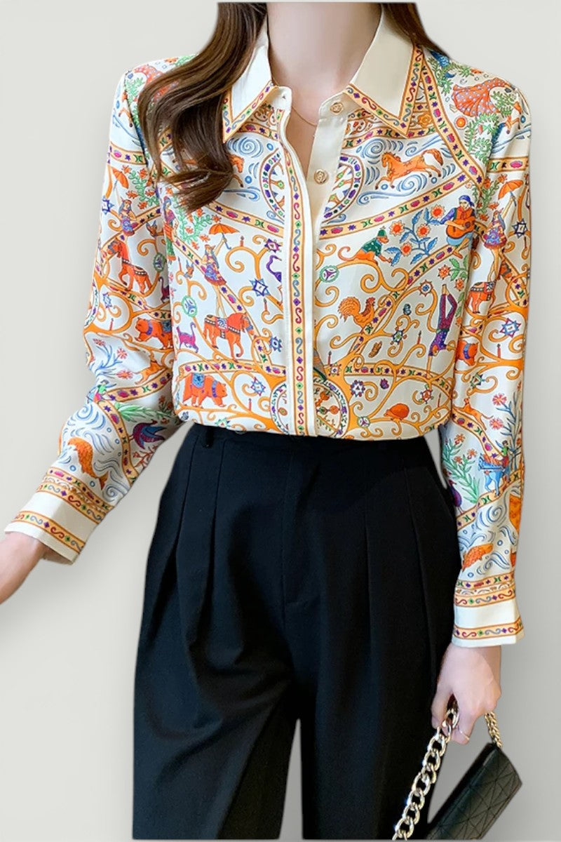 Floral Print Long-Sleeve Blouse
