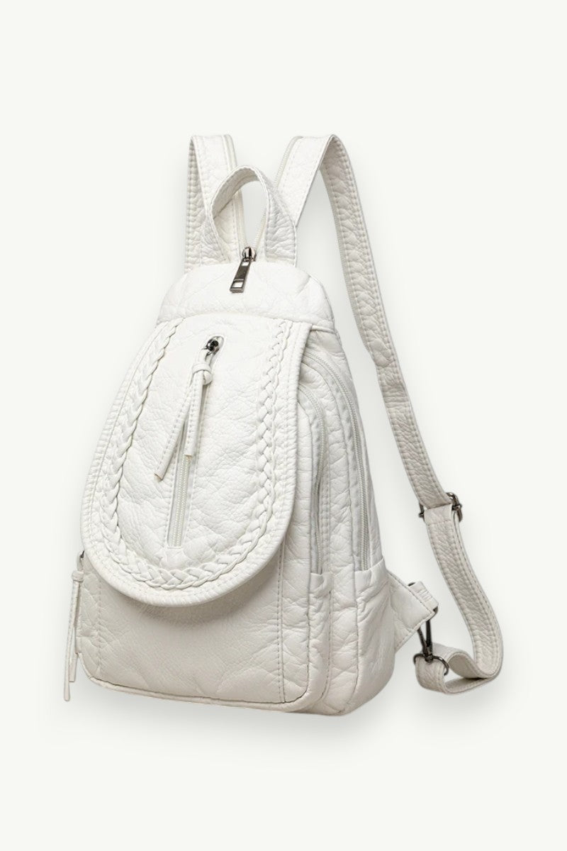 Mini White Multi-Pocket Backpack