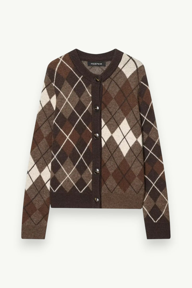 Argyle Button-Front Knit Cardigan