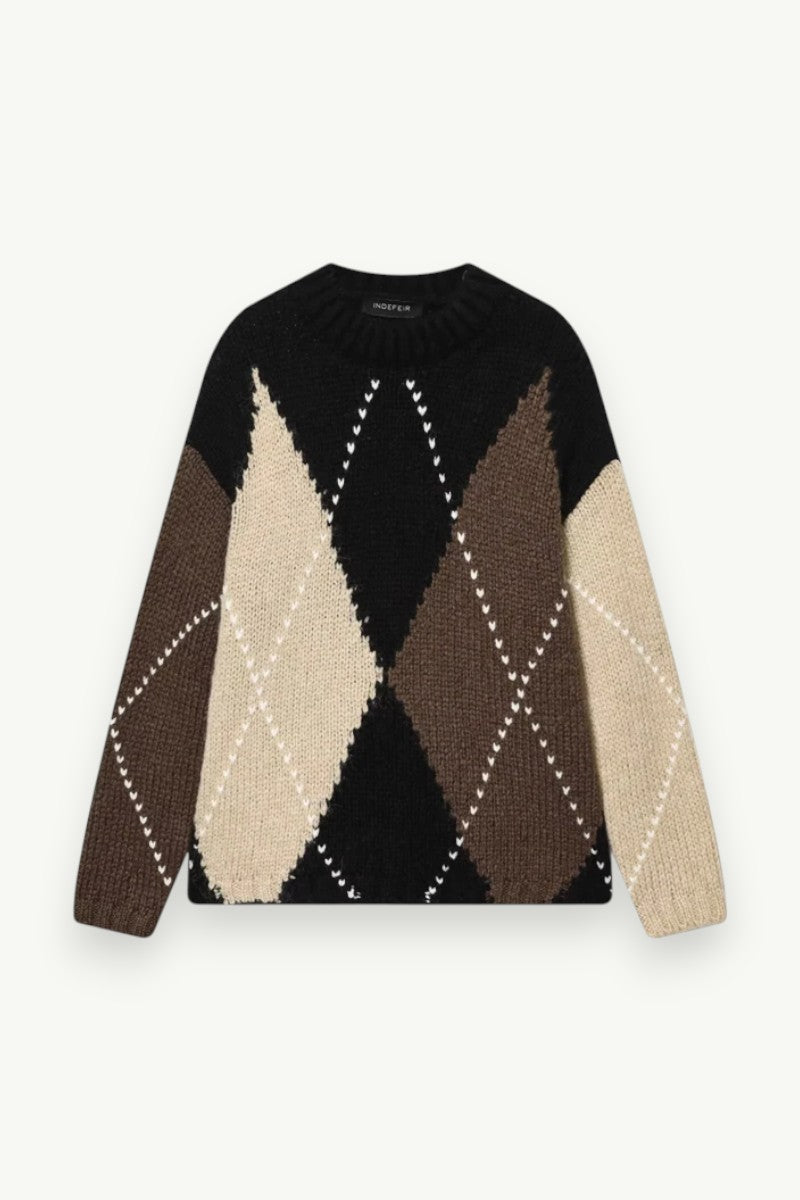 Argyle Color-Block Knit Pullover