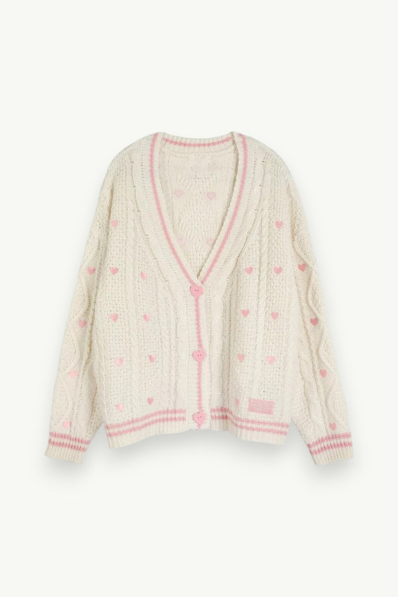Heart-Button Knit Cardigan