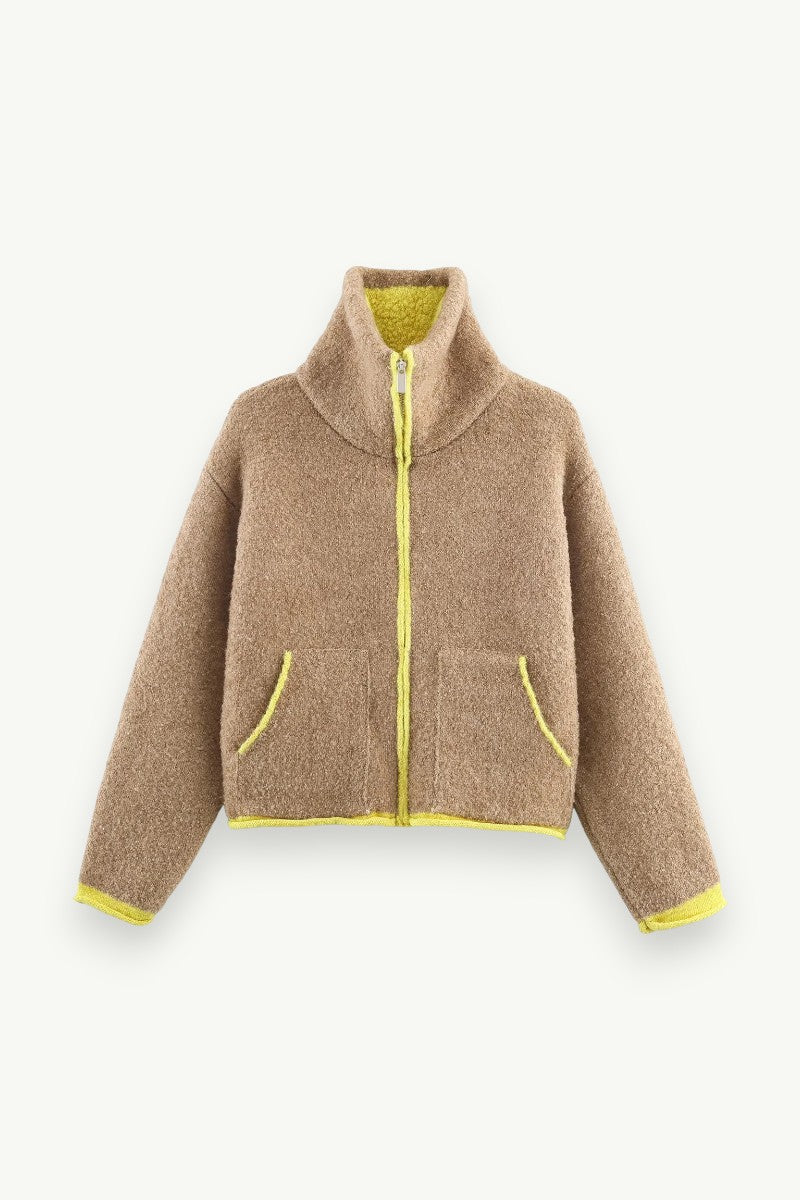 Color-Block Knit Bomber Jacket