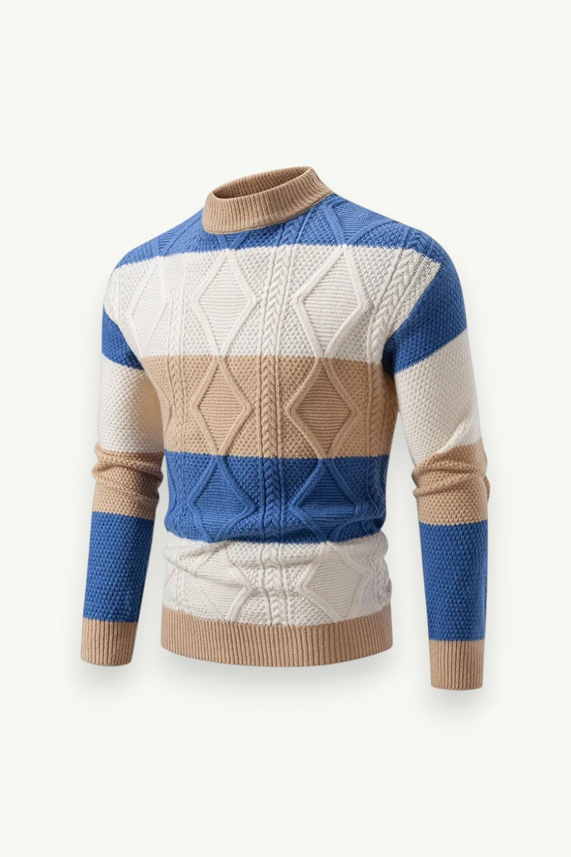 Patchwork Mock-Neck Pullover Sweater