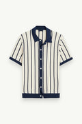Striped Knit Patchwork Polo Shirt