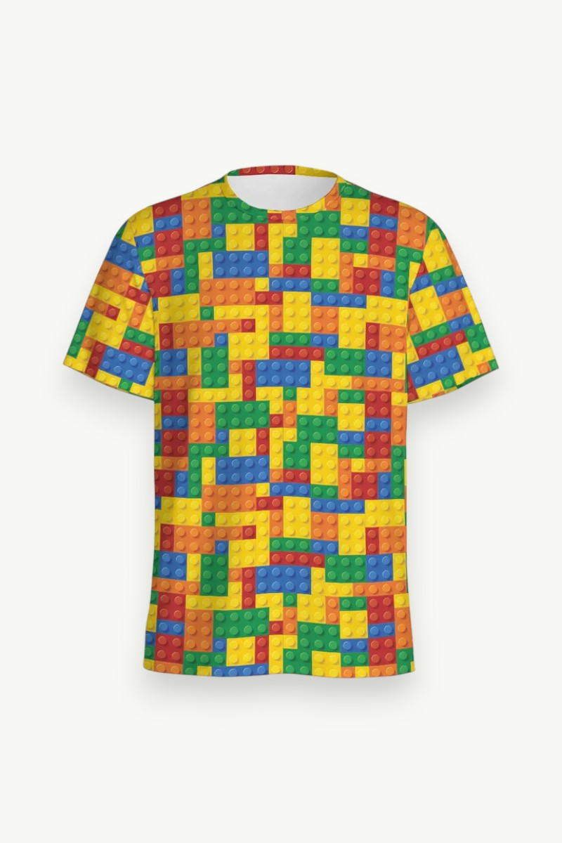 Retro 3D Puzzle Print T-Shirt