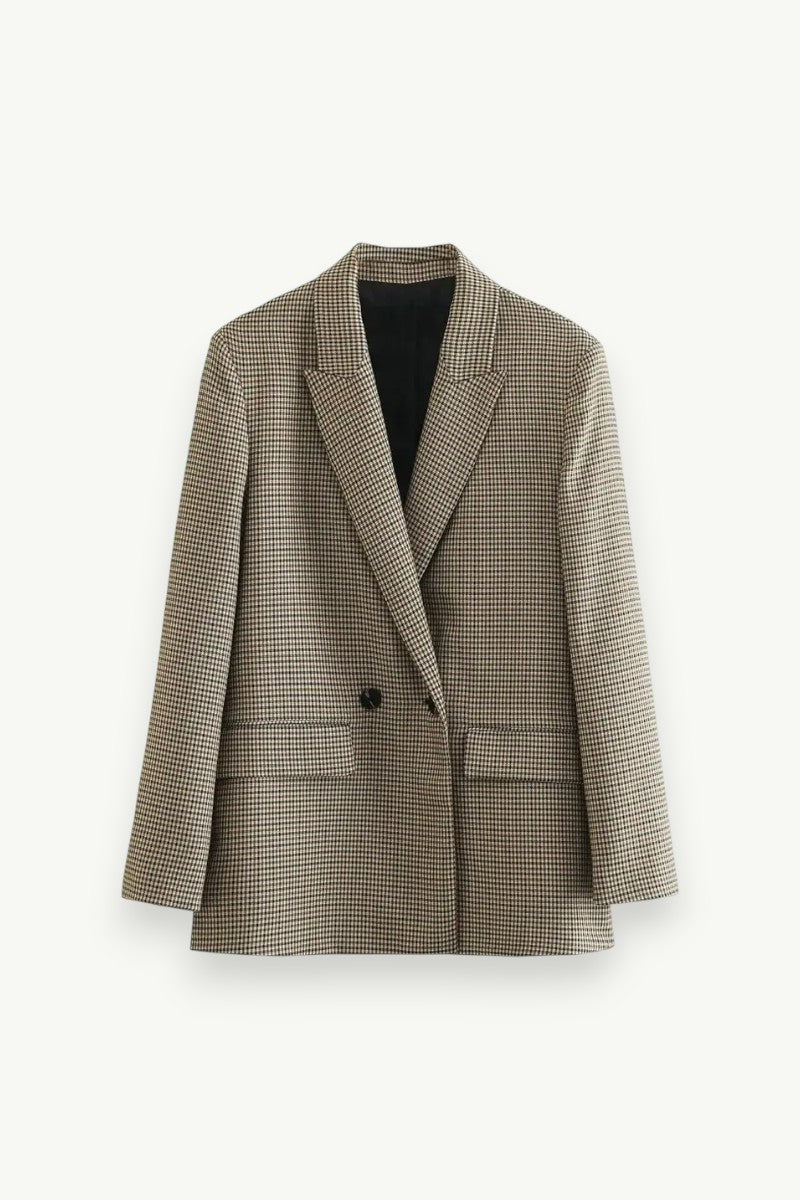 Plaid Double-Breasted Blazer Coat