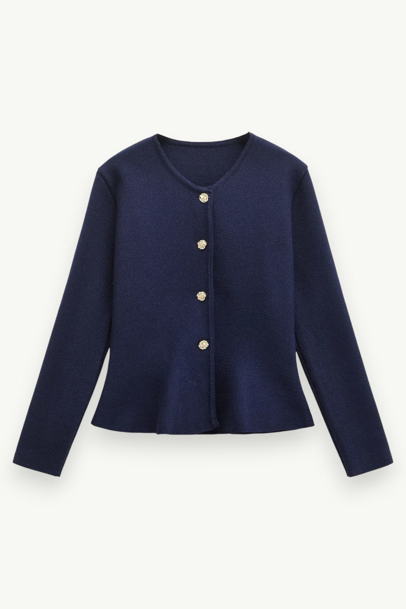 Vintage Button-Detail Hem Cardigan