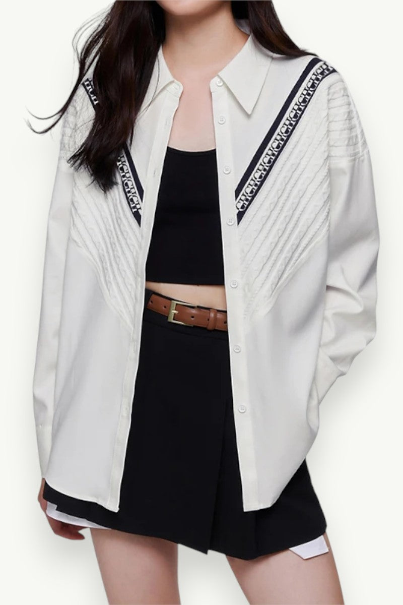 Knitted Patchwork Stripe Office Shirt