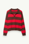 Contrast Stripe Polo-Collar Knit Sweater