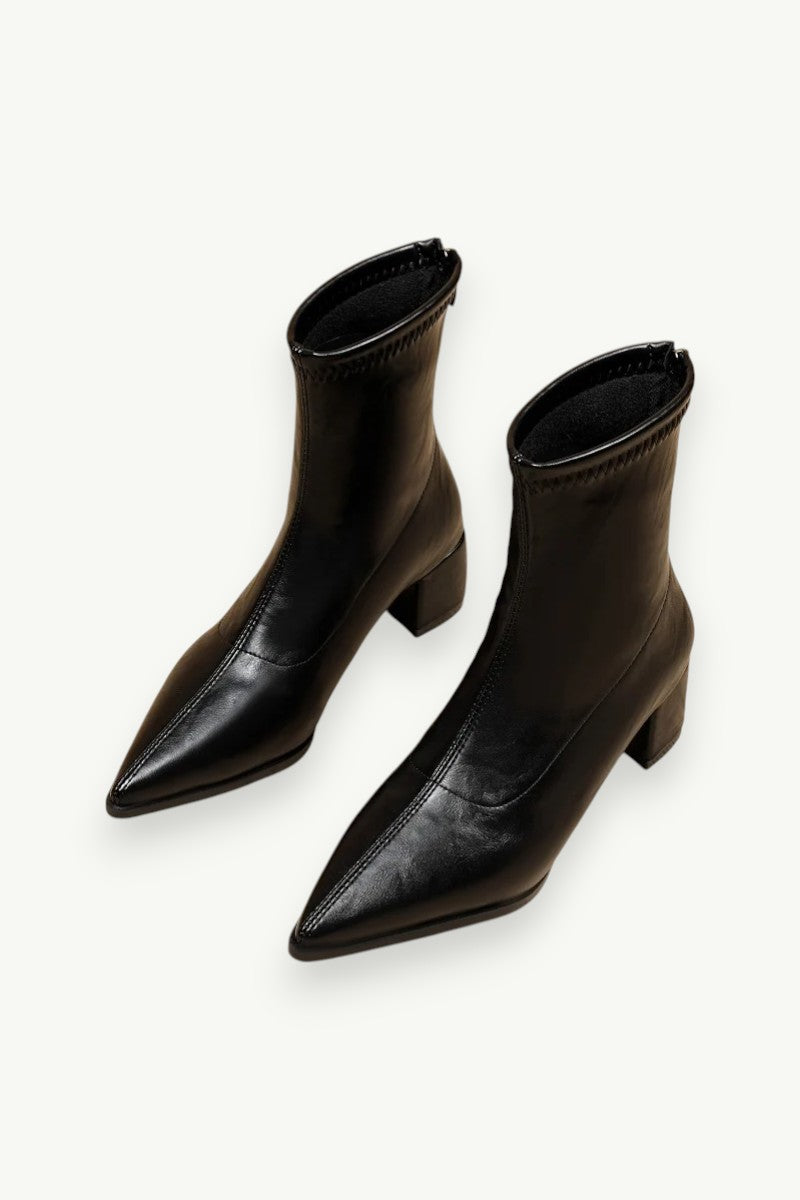 Vintage Pointed-Toe Ankle Heel Boots