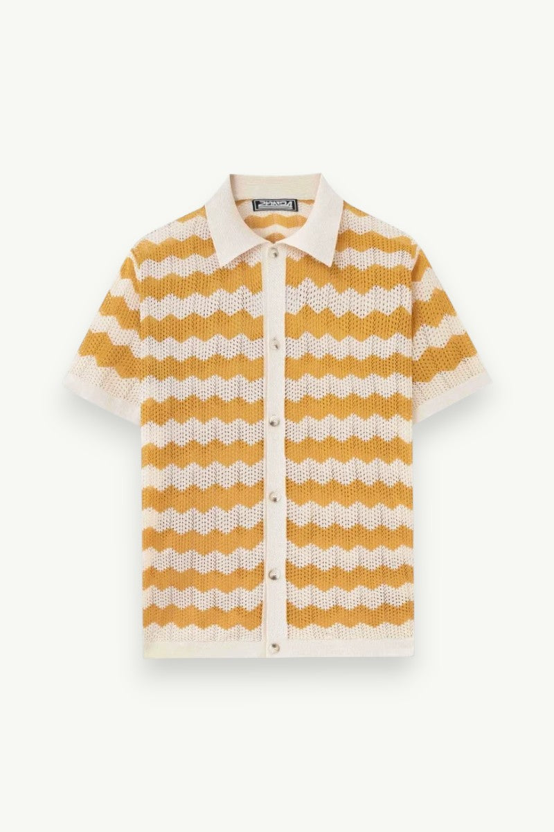 Breathable Striped Knit Short-Sleeve Shirt