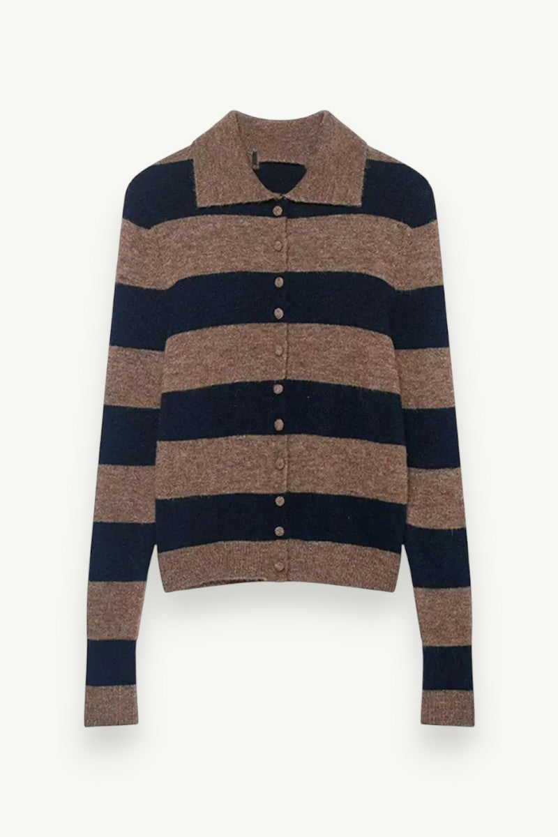 Striped Button-Front Knit Cardigan