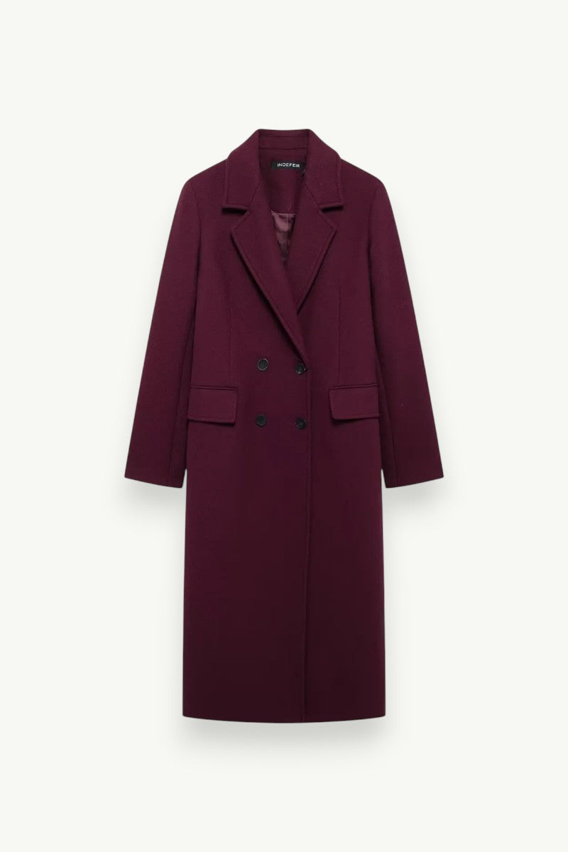 Burgundy Double-Breasted Long Coat