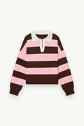 Wide Stripe Polo-Neck Knit Sweater