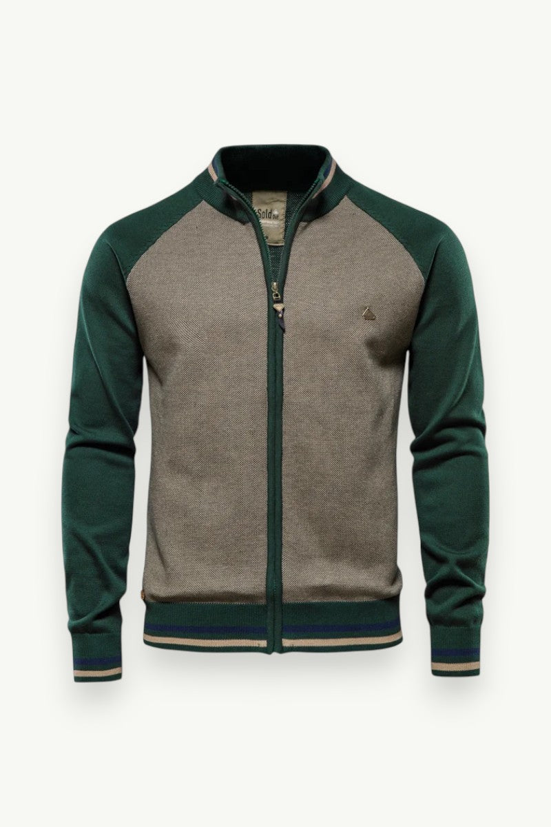 Spliced Zip-Up Streetwear Cardigan