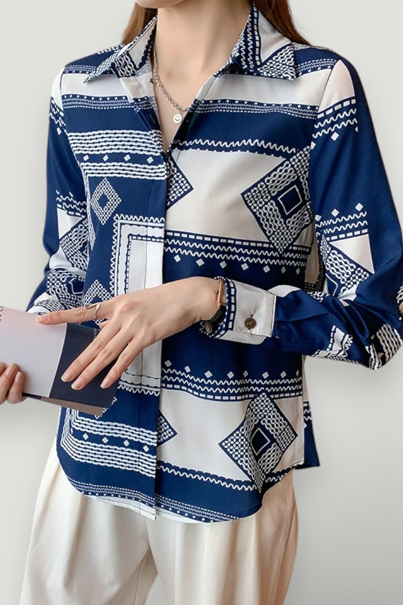 Elegant Printed Button-Down Blouse