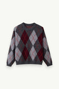 Plaid Jacquard Knit Pullover Sweater