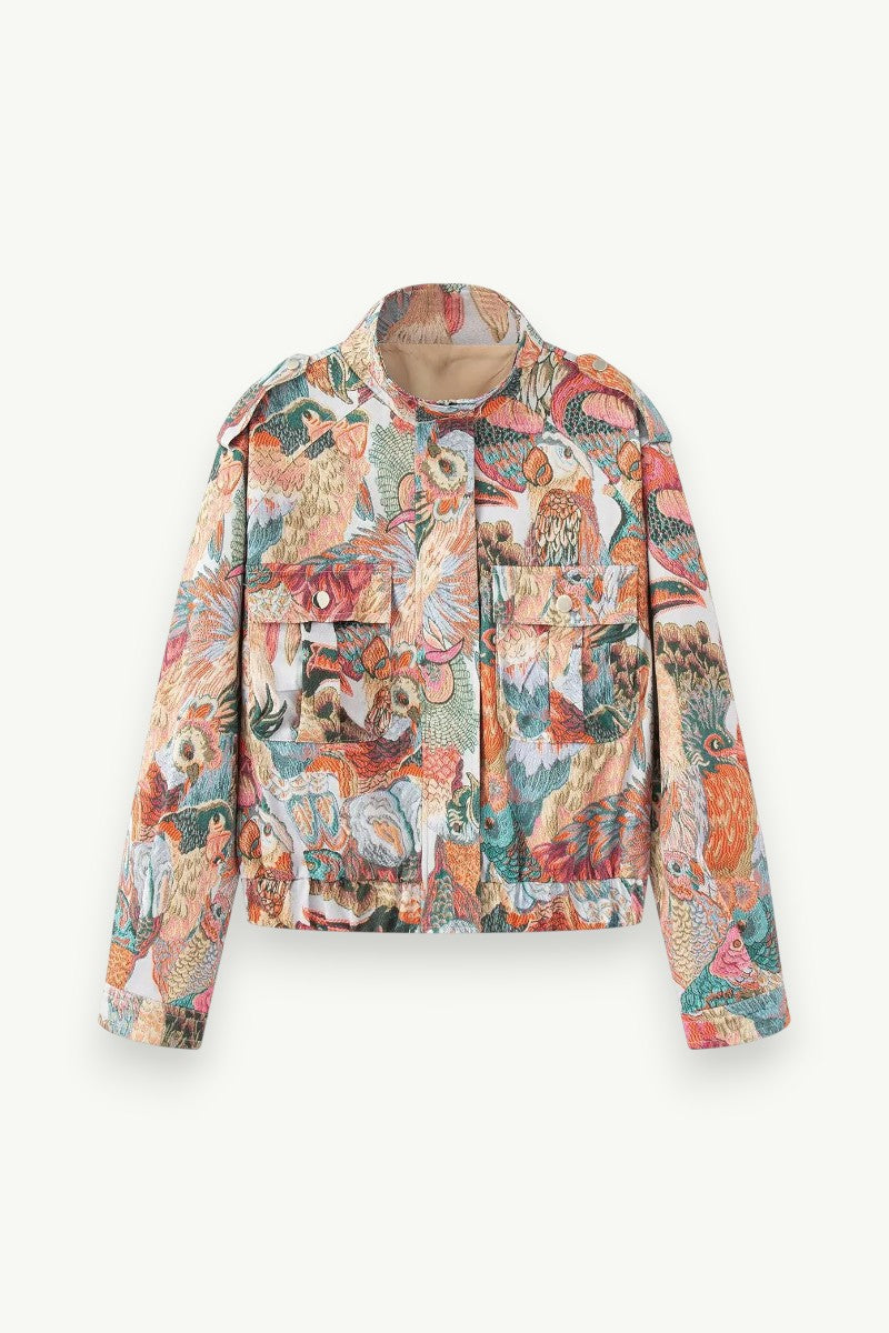 Peacock Print Cropped Street Jacket
