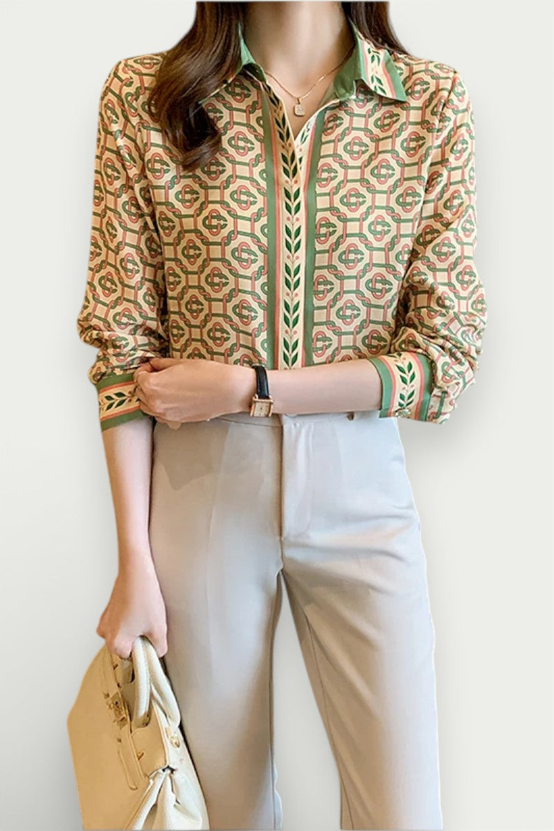Elegant Printed Long-Sleeve Blouse