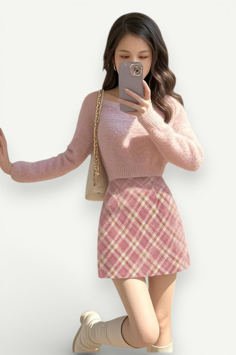 Plaid High-Waist A-Line Mini Skirt