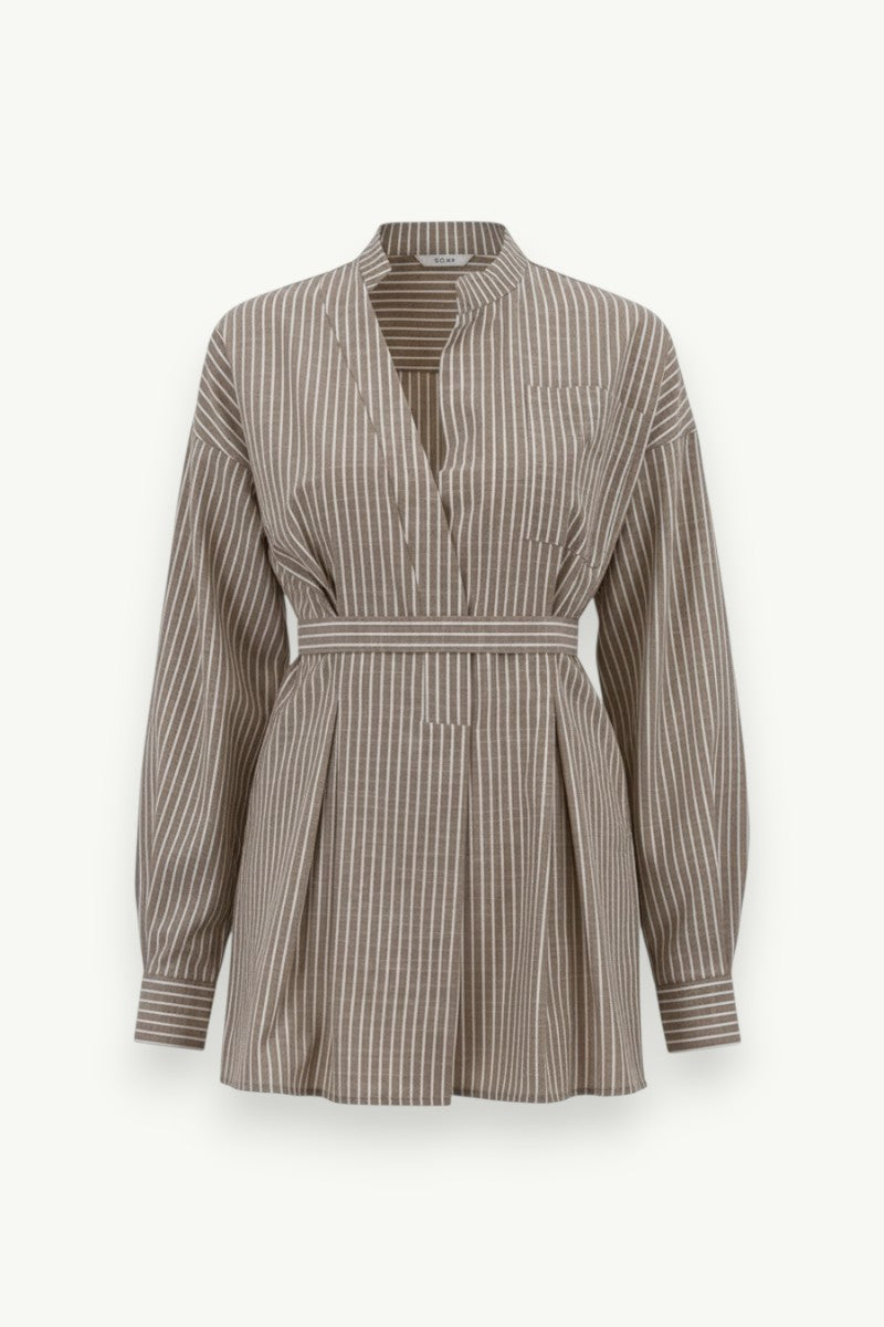 Vintage Stripe Stand-Collar Shirt