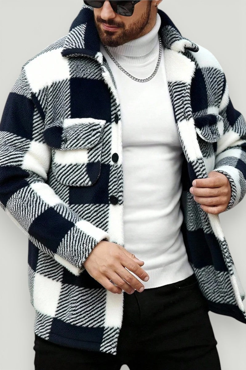 Vintage Plaid Fleece Button-Up Jacket