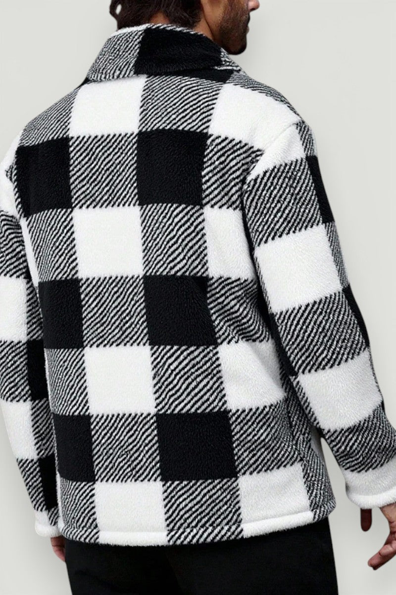 Vintage Plaid Fleece Button-Up Jacket
