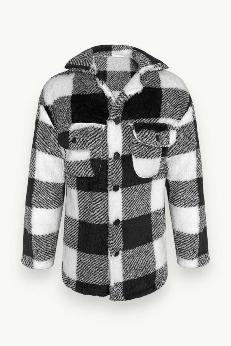 Vintage Plaid Fleece Button-Up Jacket