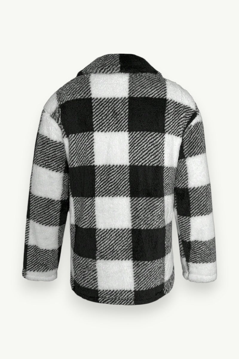 Vintage Plaid Fleece Button-Up Jacket