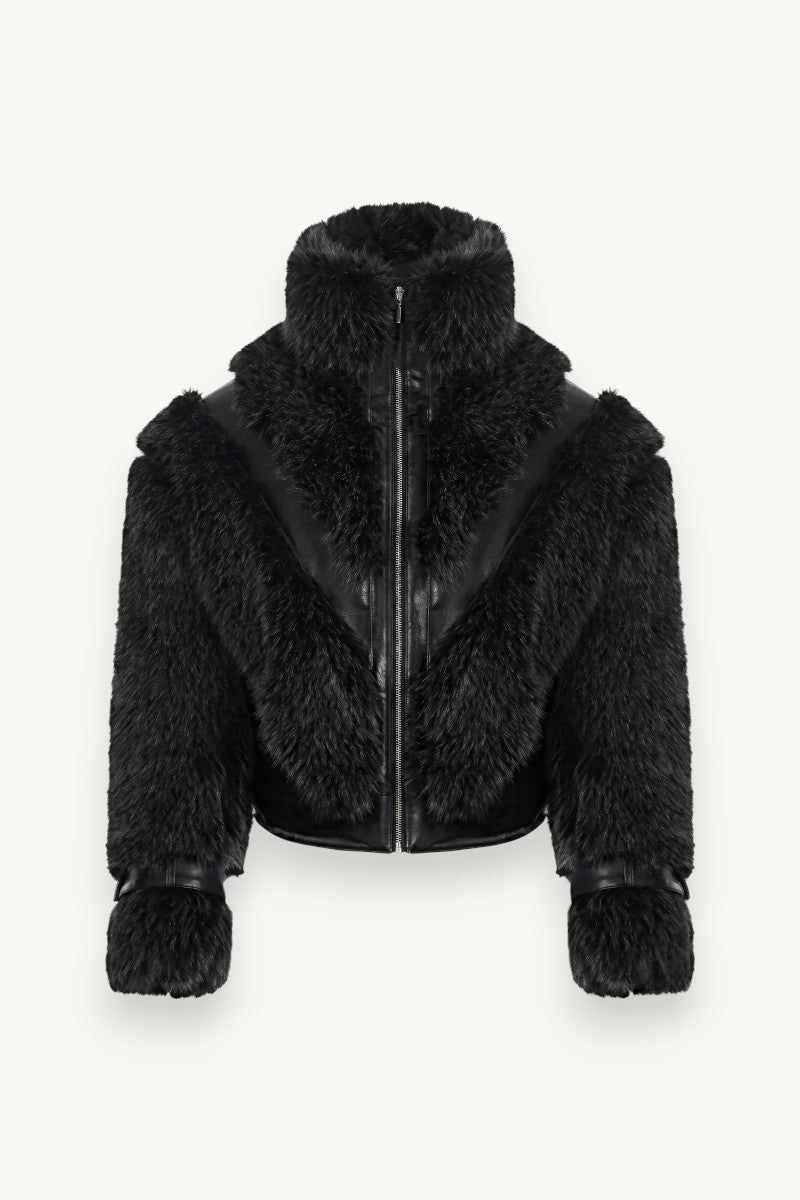 Luxury Patchwork Faux Fur Zip Jacket