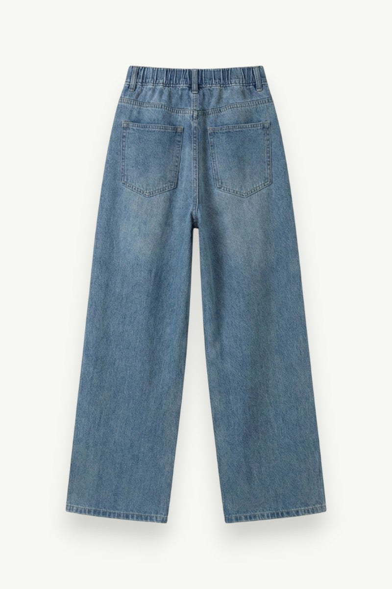 Elastic Waist High-Waist Wide-Leg Jeans