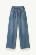 Elastic Waist High-Waist Wide-Leg Jeans