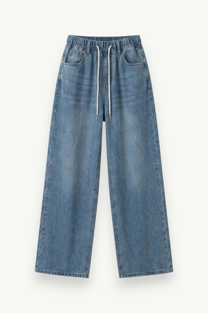 Elastic Waist High-Waist Wide-Leg Jeans