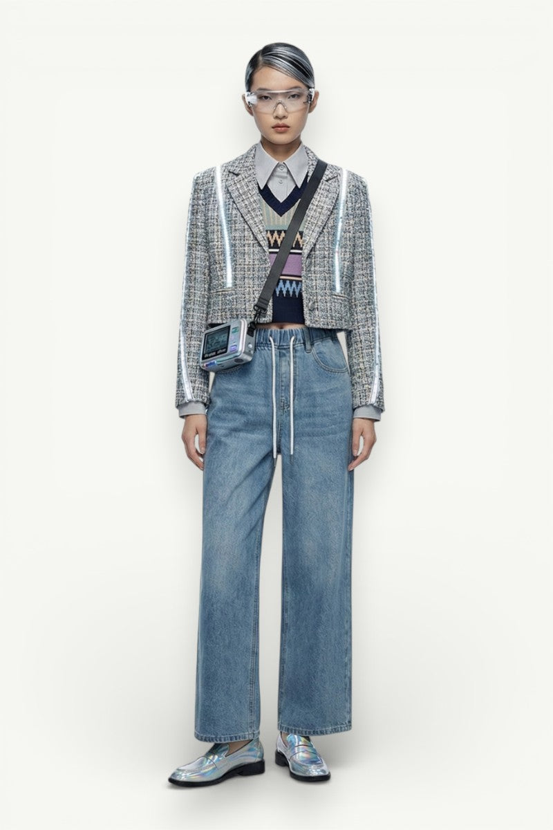 Elastic Waist High-Waist Wide-Leg Jeans