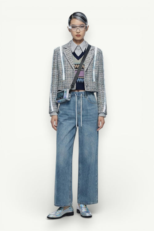 Elastic Waist High-Waist Wide-Leg Jeans