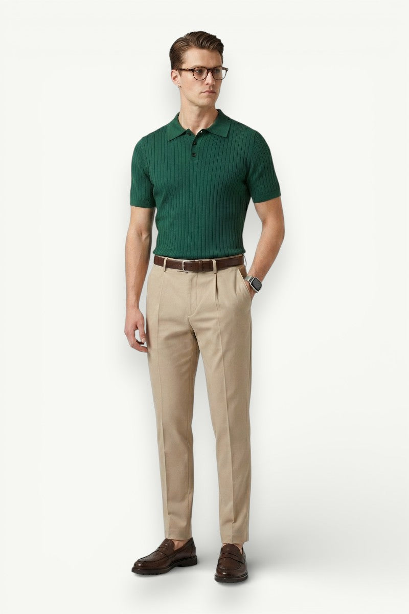 Retro Knit Lapel Polo Shirt