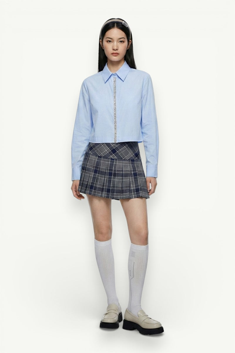 Chic Crystal-Detail Blue Blouse