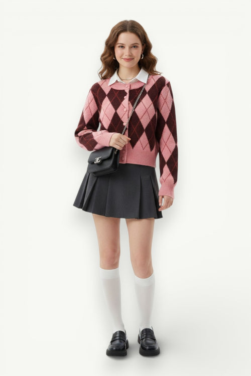 Argyle Jacquard Knit Cardigan