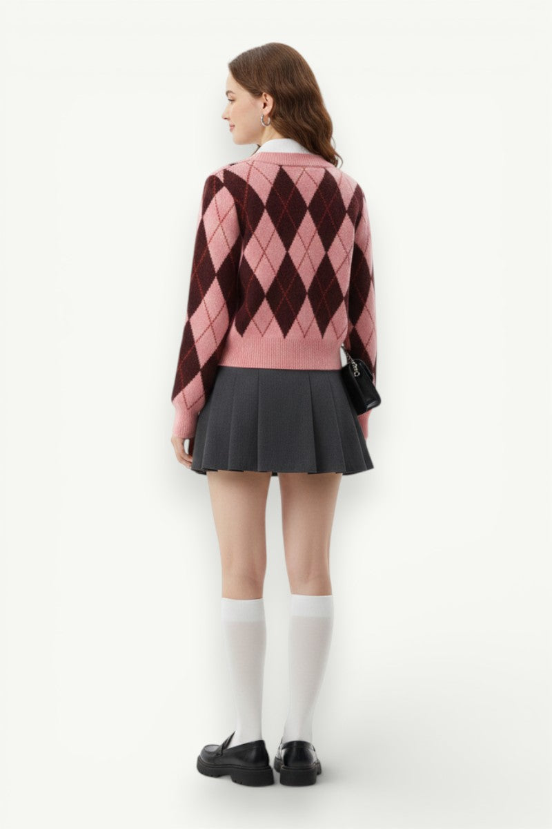 Argyle Jacquard Knit Cardigan