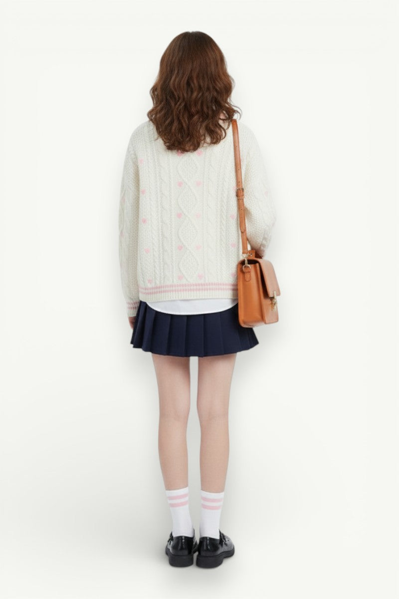 Heart-Button Knit Cardigan