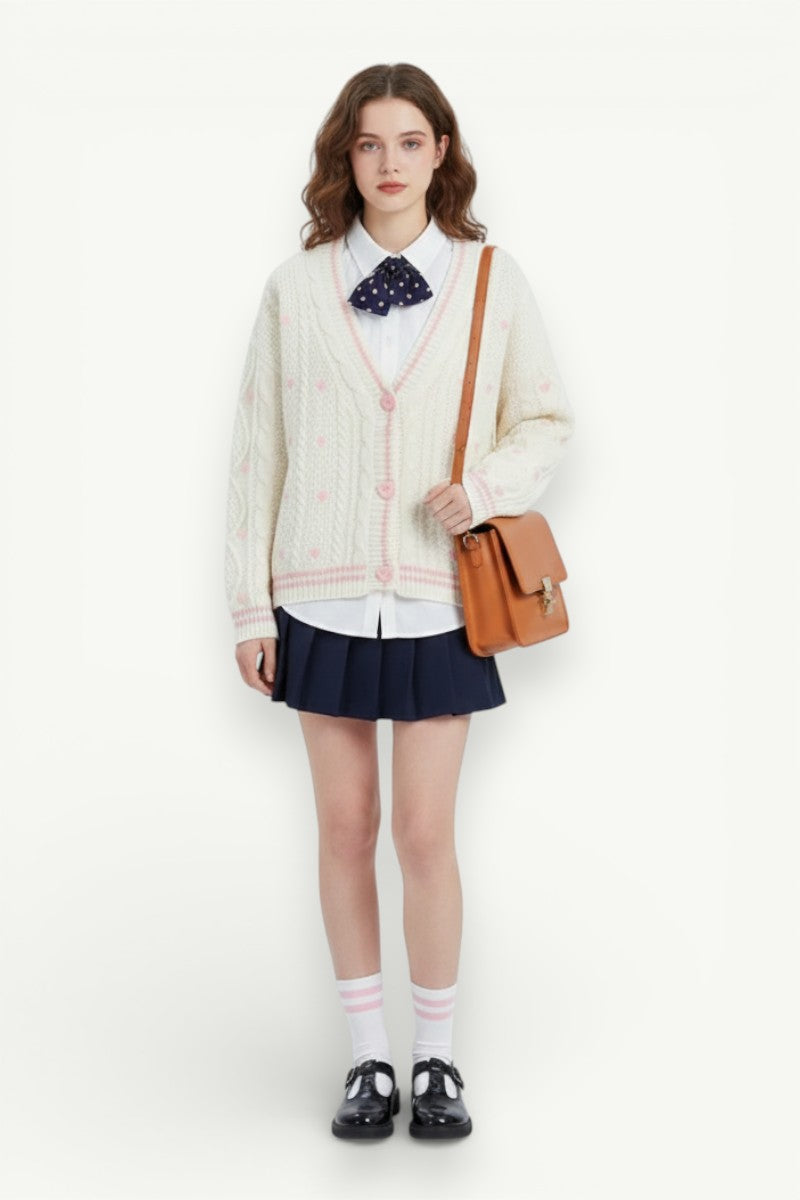 Heart-Button Knit Cardigan