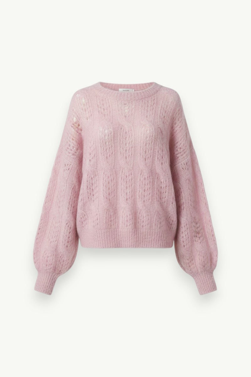 Soft Pink Hollow-Knit Sweater