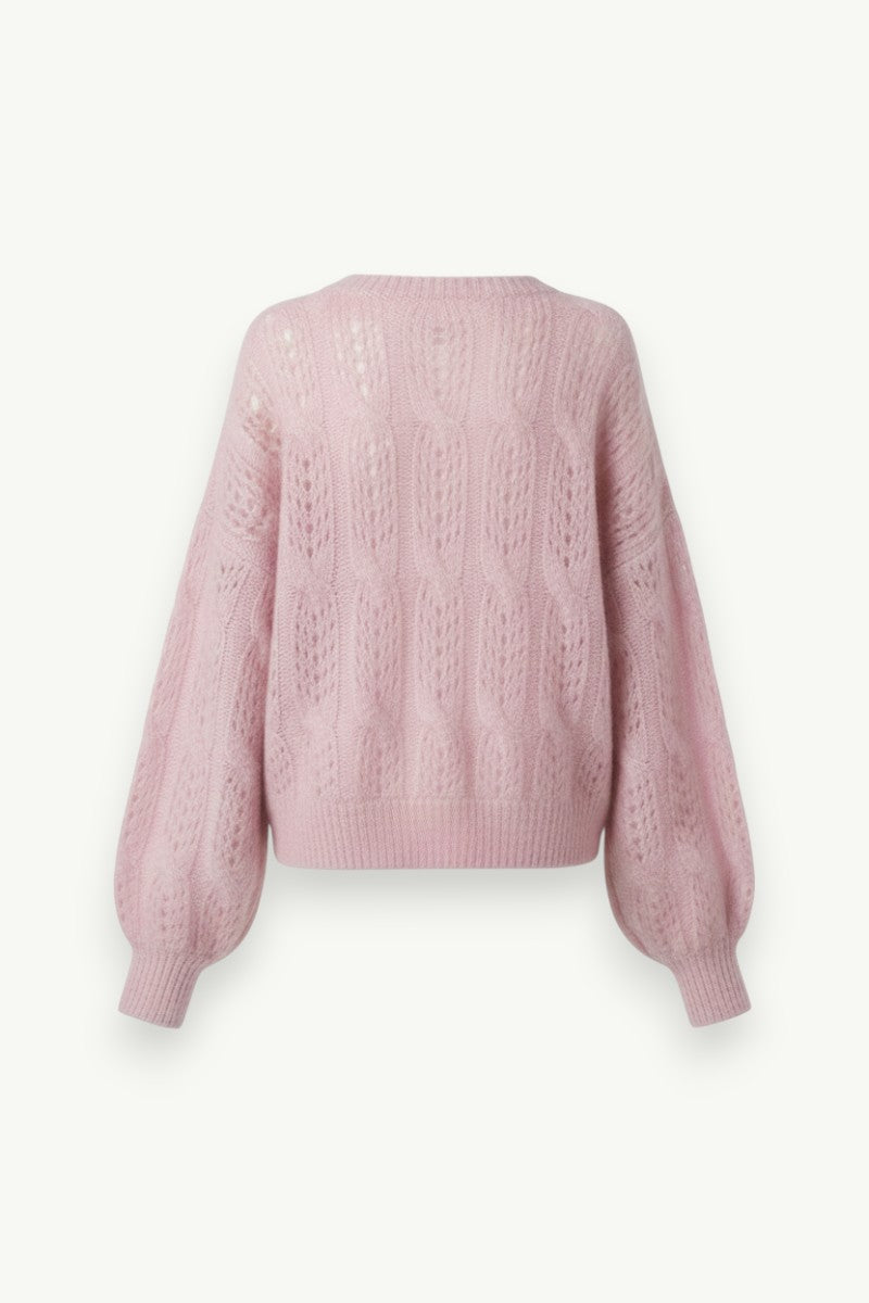 Soft Pink Hollow-Knit Sweater
