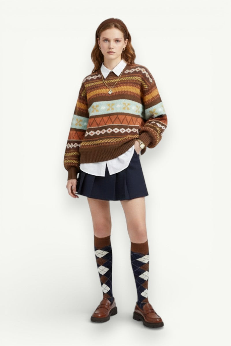 Vintage Ethnic Stripe Knit Sweater