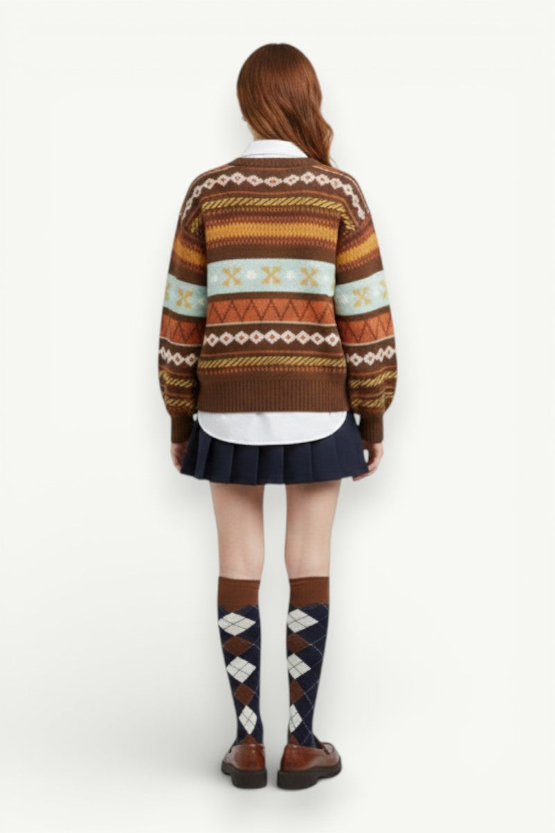 Vintage Ethnic Stripe Knit Sweater