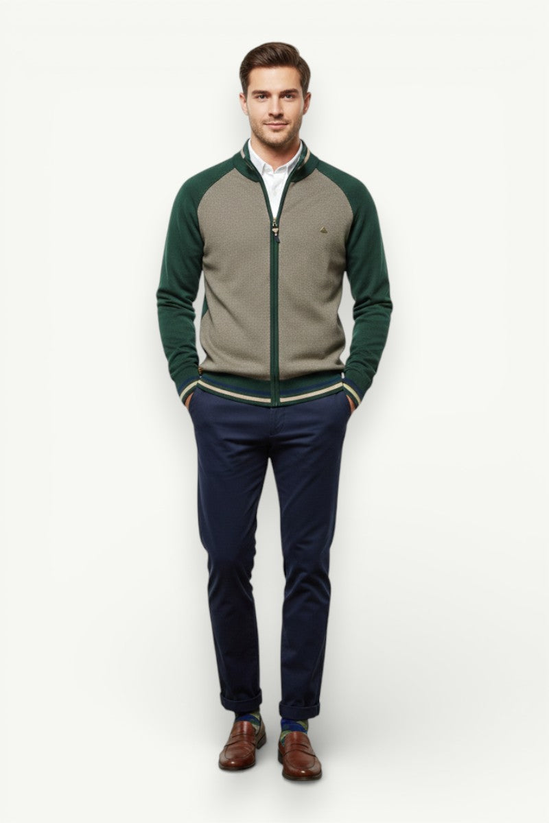 Spliced Zip-Up Streetwear Cardigan