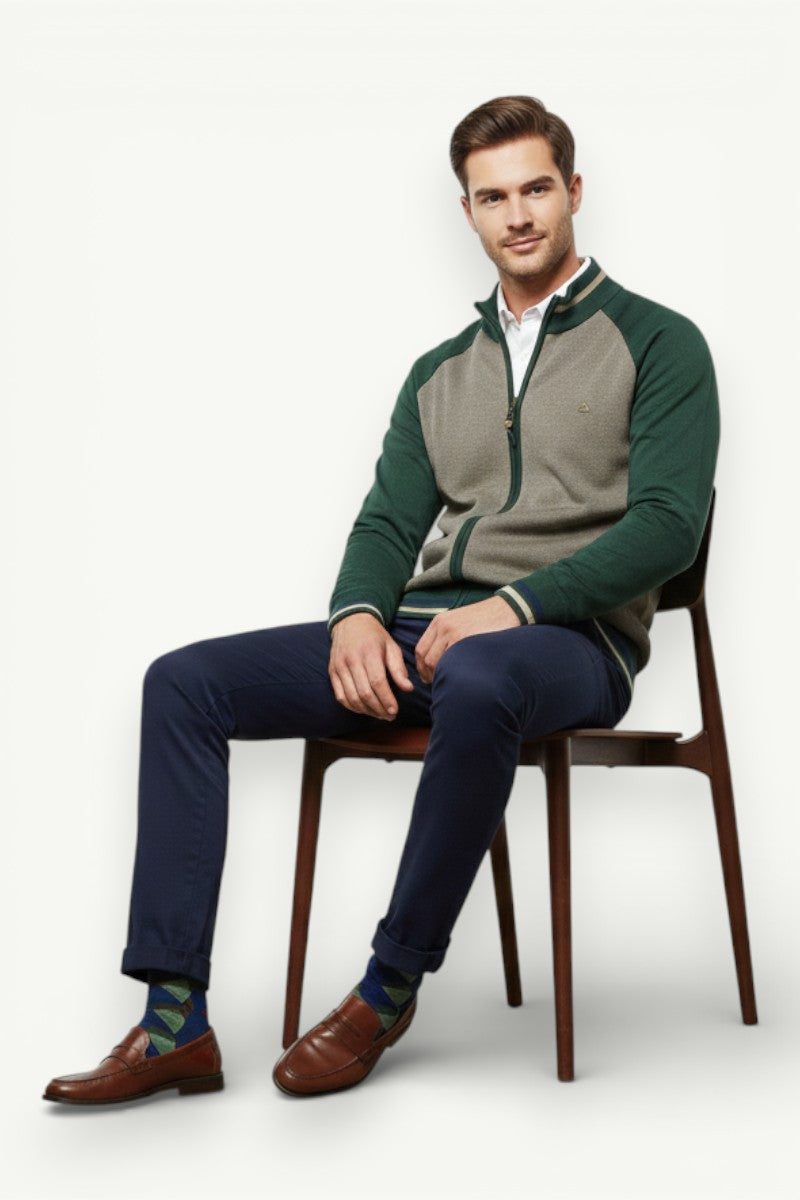 Spliced Zip-Up Streetwear Cardigan