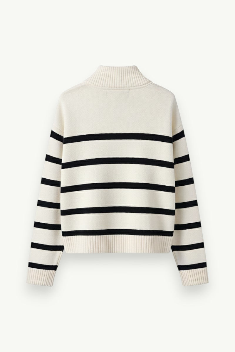 Striped Zip-Neck Knit Pullover