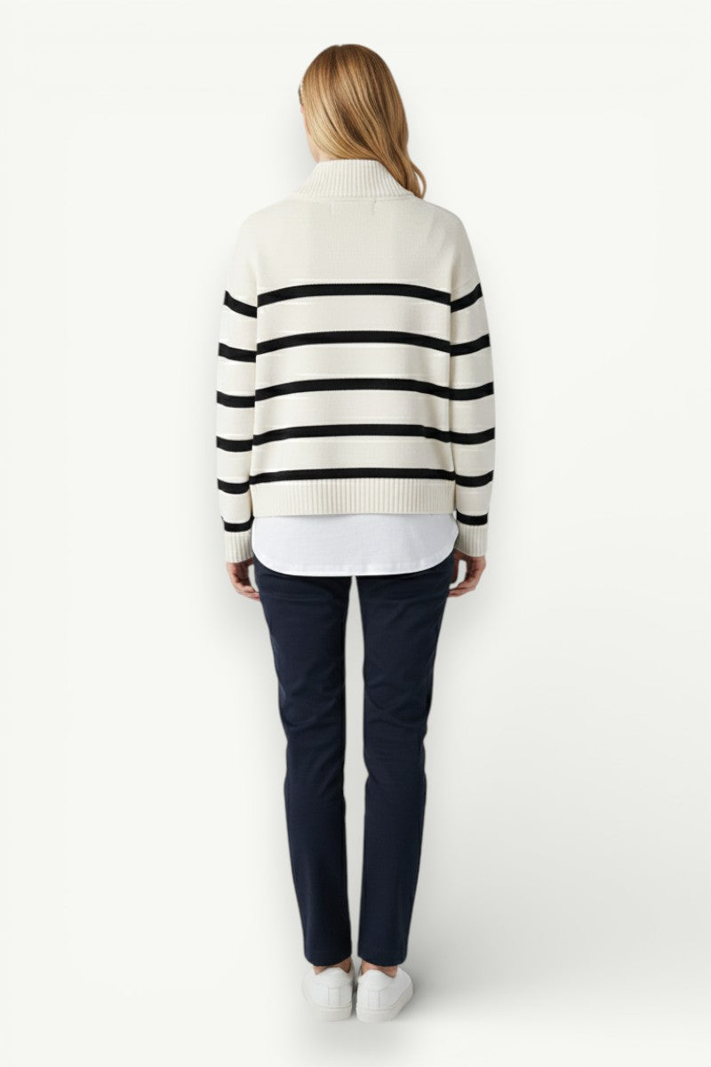 Striped Zip-Neck Knit Pullover